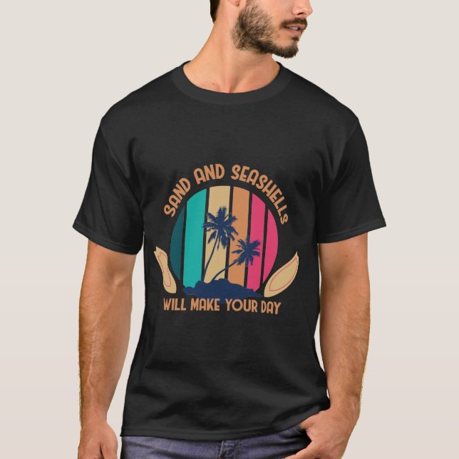Sand och snäckor gör din dag Retro strand  T Shirt (Framsida)