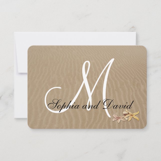 Sand och Starfish Beach Wedding Monogram OSA Kort (Framsida)