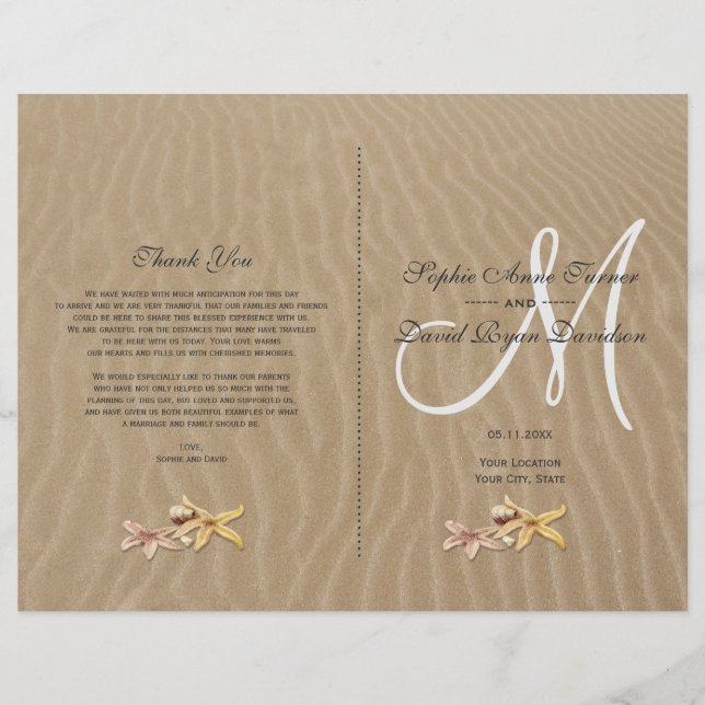 Sand- och Starfish Beach Wedding Program (Framsidan)