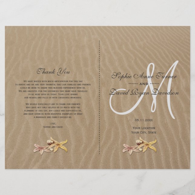 Sand- och Starfish Beach Wedding Program (Framsidan)