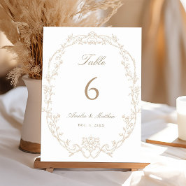 Sand Ornate Floral Frame Wedding Bordsnummer