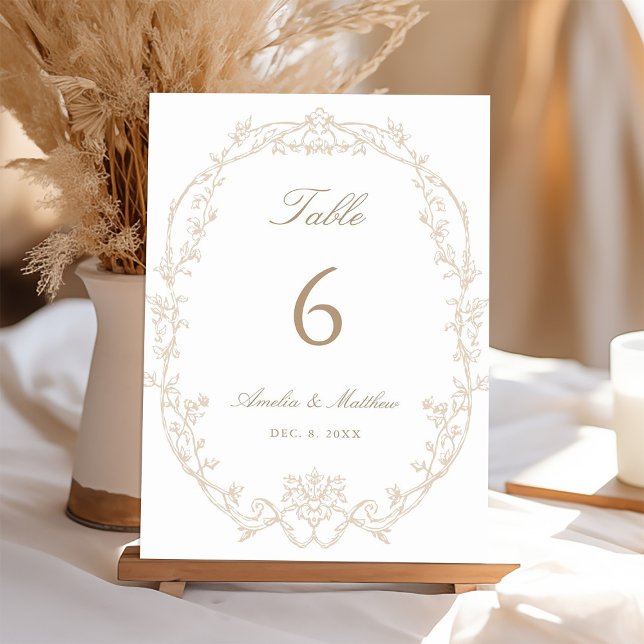Sand Ornate Floral Frame Wedding Bordsnummer (Skapare uppladdad)