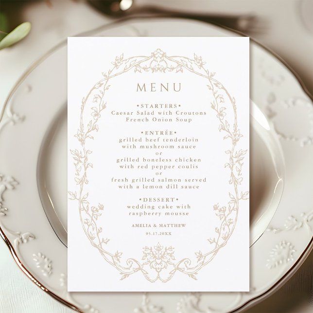 Sand Ornate Floral Frame Wedding Meny (Skapare uppladdad)
