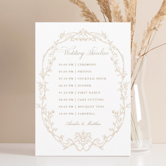 Sand Ornate Floral Frame Wedding Timeline Program (Skapare uppladdad)