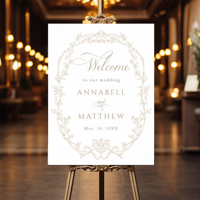 Sand Ornate Floral Frame Wedding Welcome Poster (Skapare uppladdad)