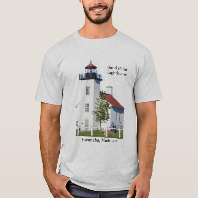 Sand Point Lighthouse Escanaba skjorta ljus T Shirt (Framsida)