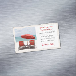 Sand Red Chairs Agency Travel Agent Beach Magnetiska Visitkort