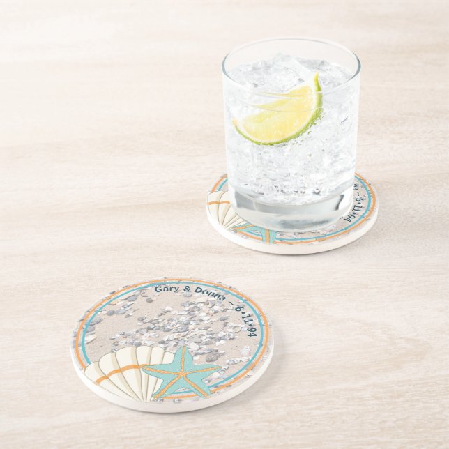 Sand, Seashell och Blek Blue Starfish Underlägg (Sidan)