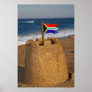 Sand slott med sydafrikansk flagga, Umhlanga Poster
