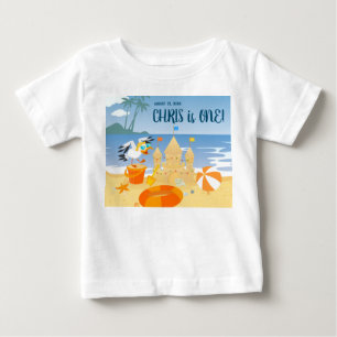 Sand slott strand kul bebis pojke födelsedagsfest t shirt