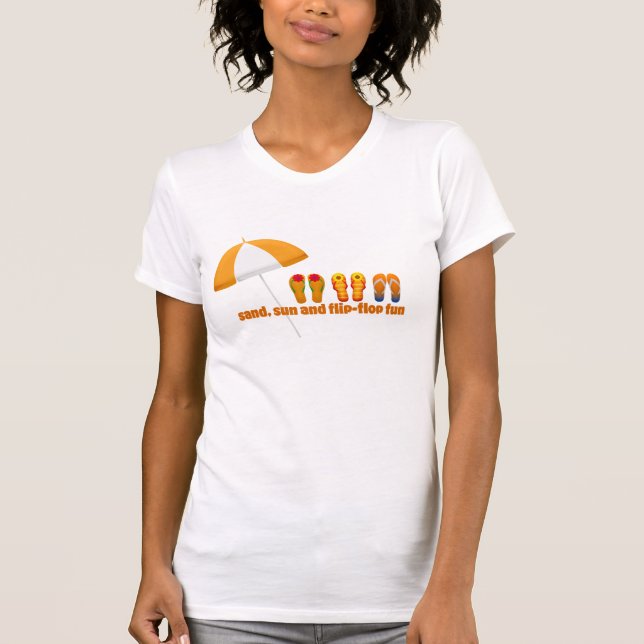 Sand, Sol och Flip Flop Kul T Shirt (Framsida)
