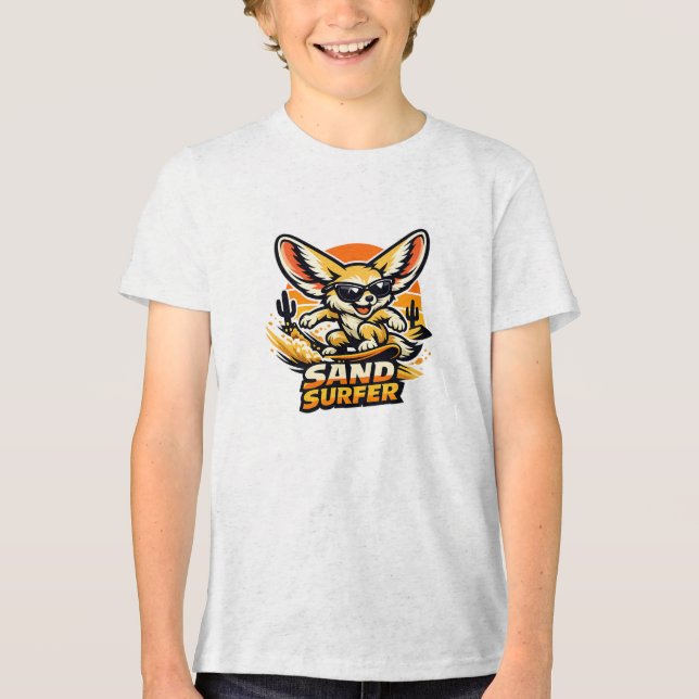 Sand Surfer Fennec Fox Desert Surfing Cartoon Desi T Shirt (Framsida)
