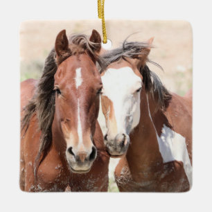 Sand Tvätta Basin Vild Horses Ceramic Ornamic Julgransprydnad Keramik