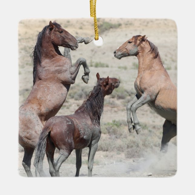 Sand Tvätta Basin Vild Horses Ceramic Ornamic Julgransprydnad Keramik (Framsida)