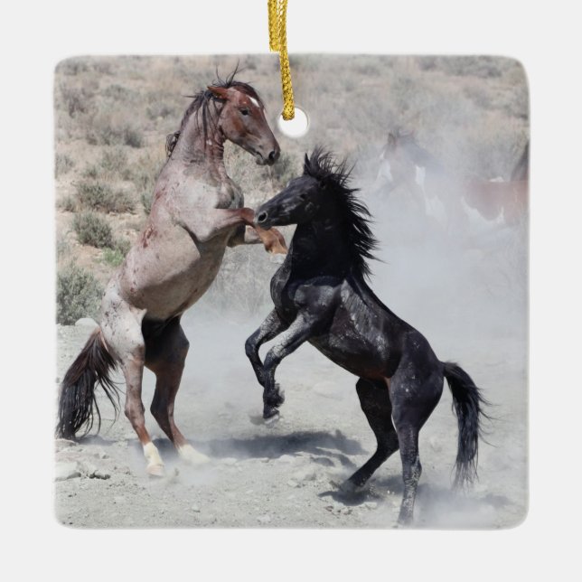 Sand Tvätta Basin Vild Horses Ceramic Ornamic Julgransprydnad Keramik (Framsida)