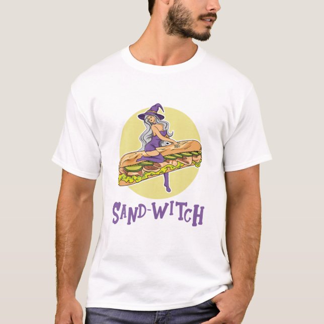 Sand-Witch Pun för ett Witch Fläkt T Shirt (Framsida)