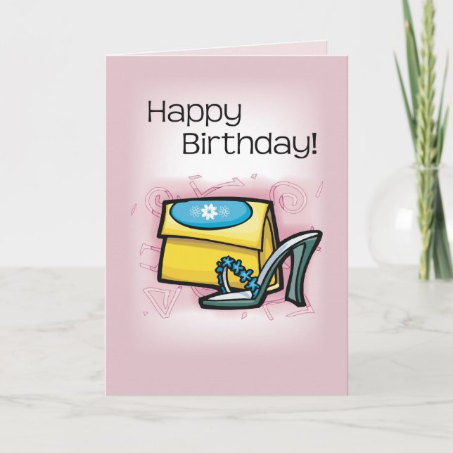 Sandal Gult Purse, Rosa Birthday Kort (Framsida)