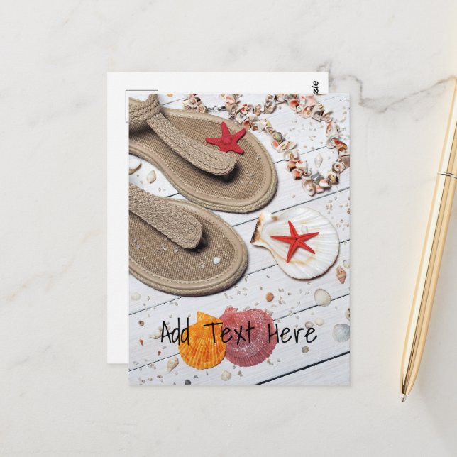 Sandaler, sjöar och stjärtar vid stranden vykort (Fram/Back In Situ)