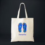 Sandals flip-flop, eget sommarblått namn tygkasse<br><div class="desc">Den här personlig namn monogram söt vintage till väskan är den bästa presentidén till strandtemat bröllop. Den här väskan är ett par söt blått med flip-flops från polka dots. Du kan anpassa väskan med mottagarens namn.</div>