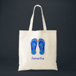Sandals flip-flop, eget sommarblått namn tygkasse<br><div class="desc">Den här personlig namn monogram söt vintage till väskan är den bästa presentidén till strandtemat bröllop. Den här väskan är ett par söt blått med flip-flops från polka dots. Du kan anpassa väskan med mottagarens namn.</div>