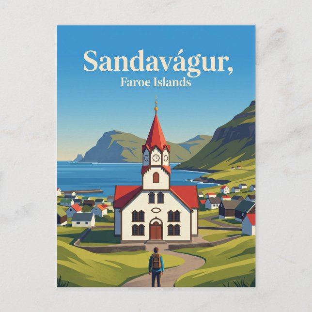 Sandavágur kyrka Färöarna Vykort (Framsida)