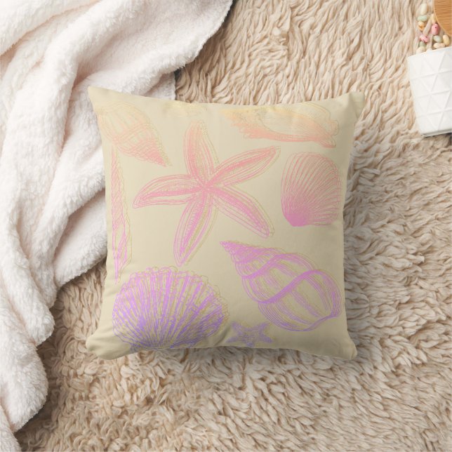 Sandbeige Snäckskal Ombre Rosa Kustnära Strandhus Kudde (Filt)