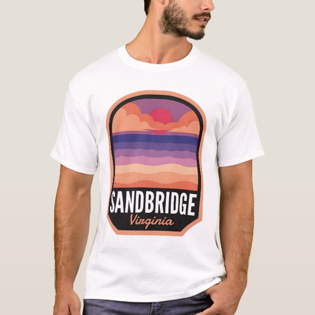 Sandbridge Beach VA Retro Sunset T Shirt (Framsida)