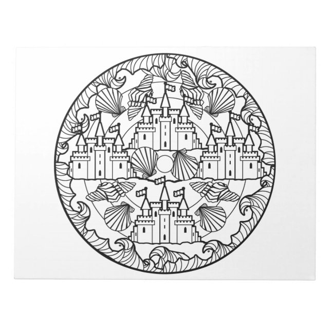 Sandcastle Beach Sea Mandala Coloring Bok Pad Anteckningsblock (Framsida)