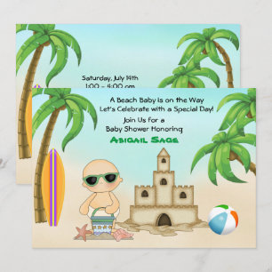 Sandcastle och Surfboard Baby Shower för Beach Bab Inbjudningar
