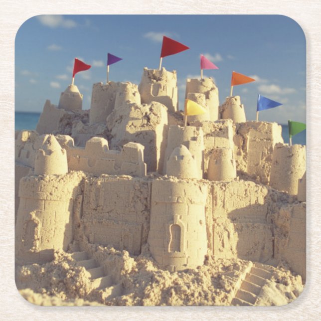 Sandcastle på strand underlägg papper kvadrat (Framsidan)