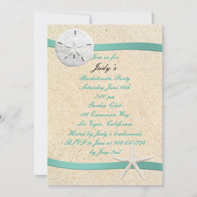 SandDollar Beach Wedding Bachelorette Party Inbjud Inbjudningar (Framsida)