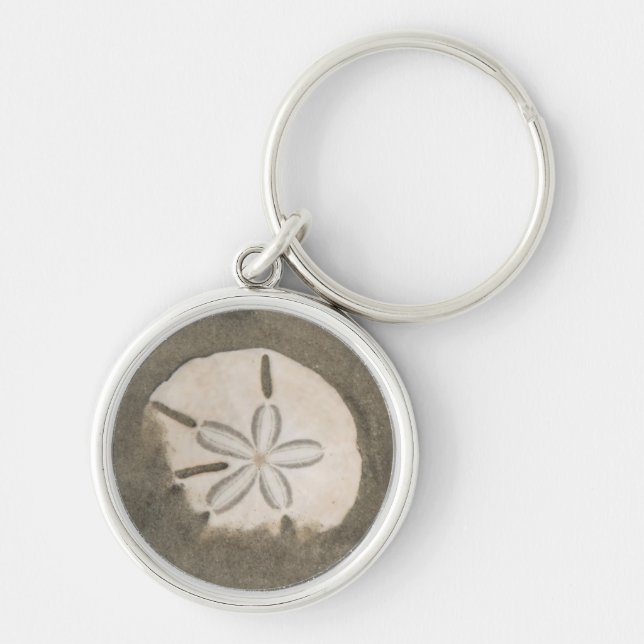 Sanddollar (Echinarachnius parma) Rund Silverfärgad Nyckelring (Framsidan)