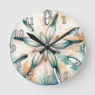 Sanddollar Havsplash Hav Aquarell Bröllop Rund Klocka