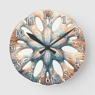 Sanddollar Havsplash Hav Aquarell Bröllop Rund Klocka
