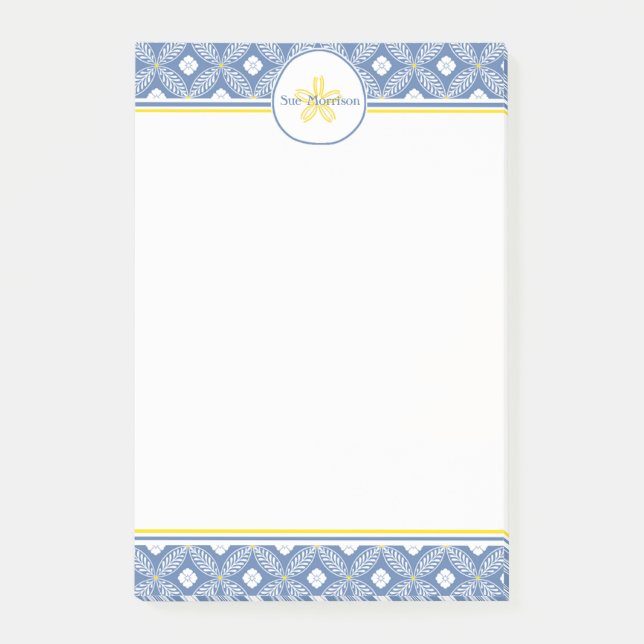 Sanddollar med blått- & vitblommigt- & post-it block (Framsida)