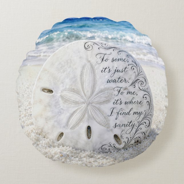 Sanddollar med inspirerande citat rund kudde (Framsidan)