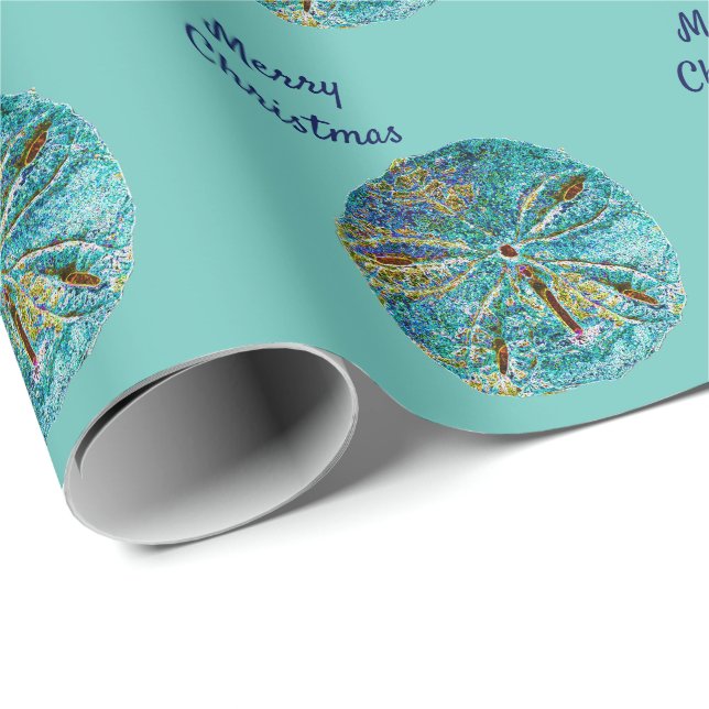 Sanddollar Mönster Abstrakt God jul Blue Presentpapper (Rullad Hörn)