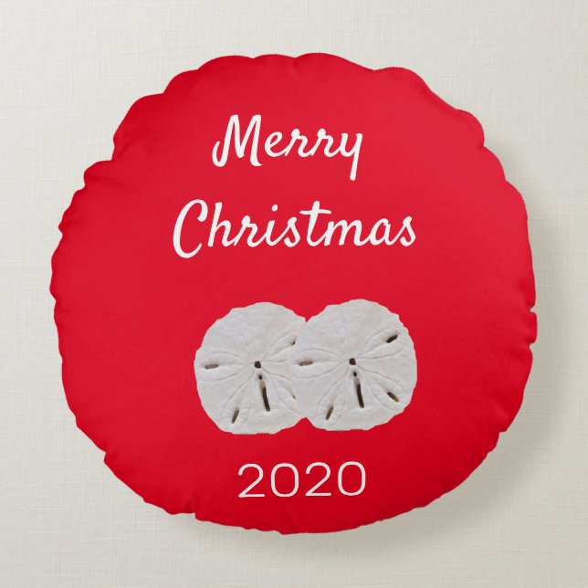 Sanddollar Mönster Red White Beach God jul Rund Kudde (Framsidan)