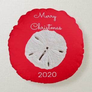 Sanddollar Mönster Red White God jul Gift Rund Kudde
