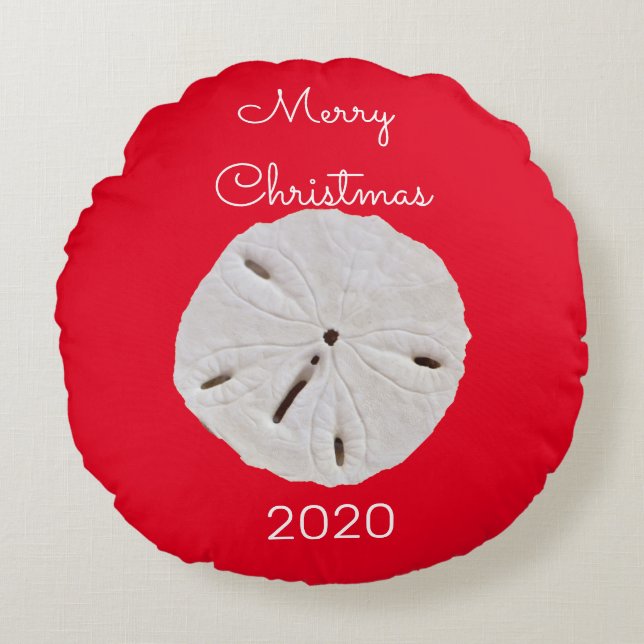 Sanddollar Mönster Red White God jul Gift Rund Kudde (Framsidan)
