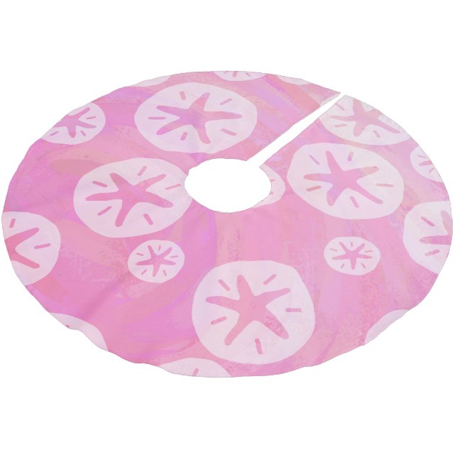 Sanddollar Vit och rosa Julgransmatta Borstad Polyester (Vinklad)