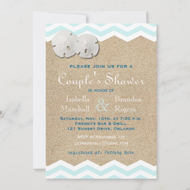 Sanddollars vid stranden - Bröllopsdusch-inbjudan Inbjudningar (Framsida)