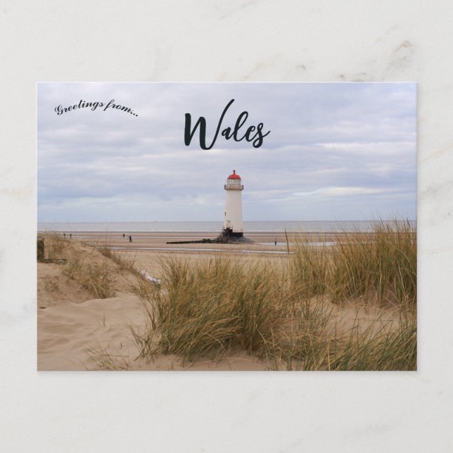 Sanddyner och Talacre Lighthouse Wales Vykort (Framsida)
