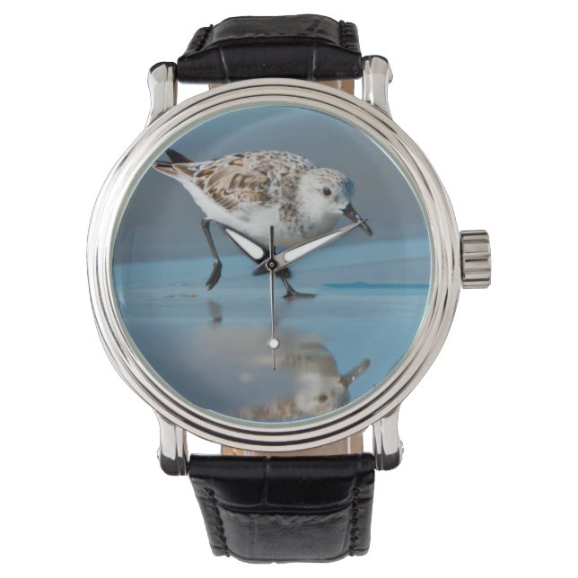 Sanderling (Calidris Albe) Matande på Blöt Beach Armbandsur (Framsida)