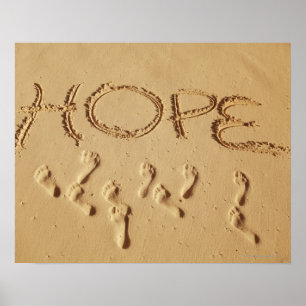Sandhandstil "hopp" på stranden med poster