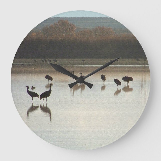 Sandhill Crane Birds Wildlife Animals Clock Stor Klocka (Framsida)