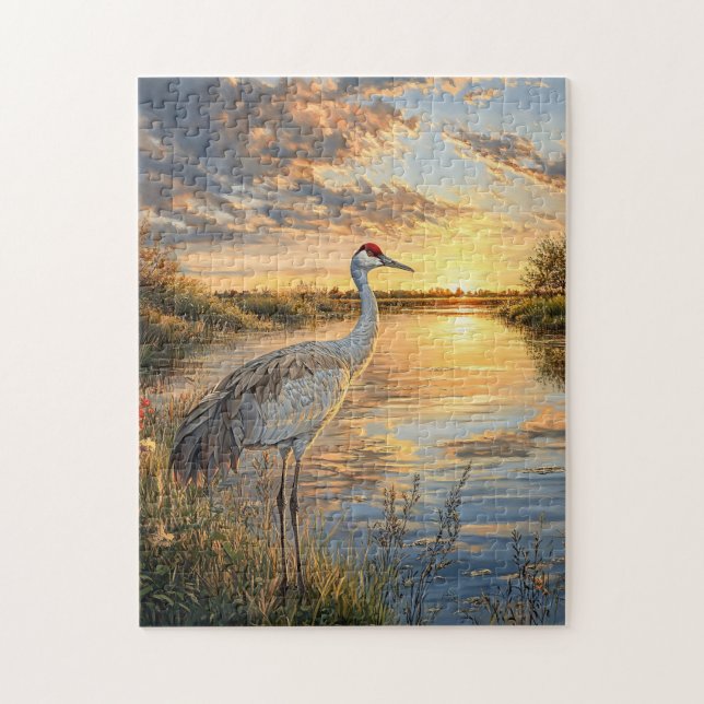 Sandhill Crane vid Sunset Pussel (Vertikal)