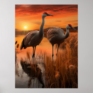 Sandhill Cranes in Dawn Poster