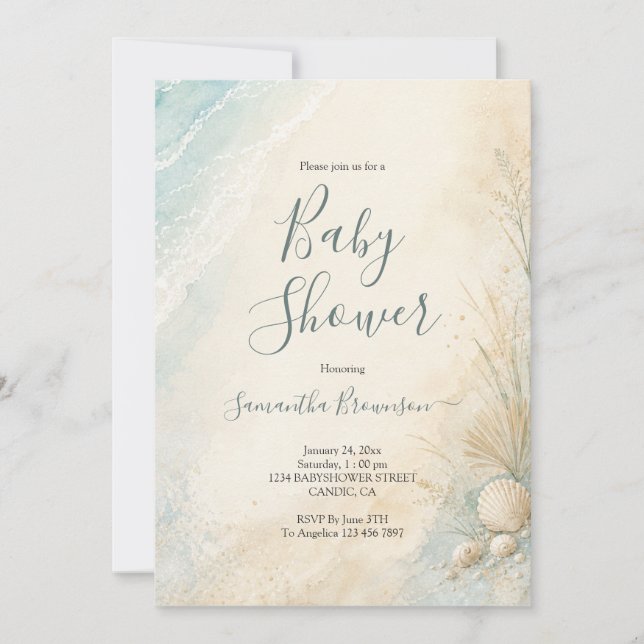 Sandig kust sjöborre baby shower inbjudningar (Framsida)
