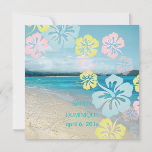 Sandig strand/hibiskus destination wedding inbjudningar